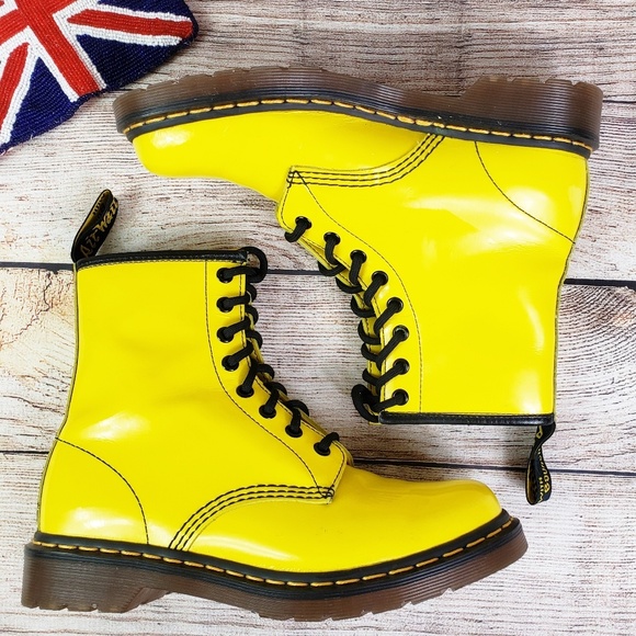 yellow patent doc martens